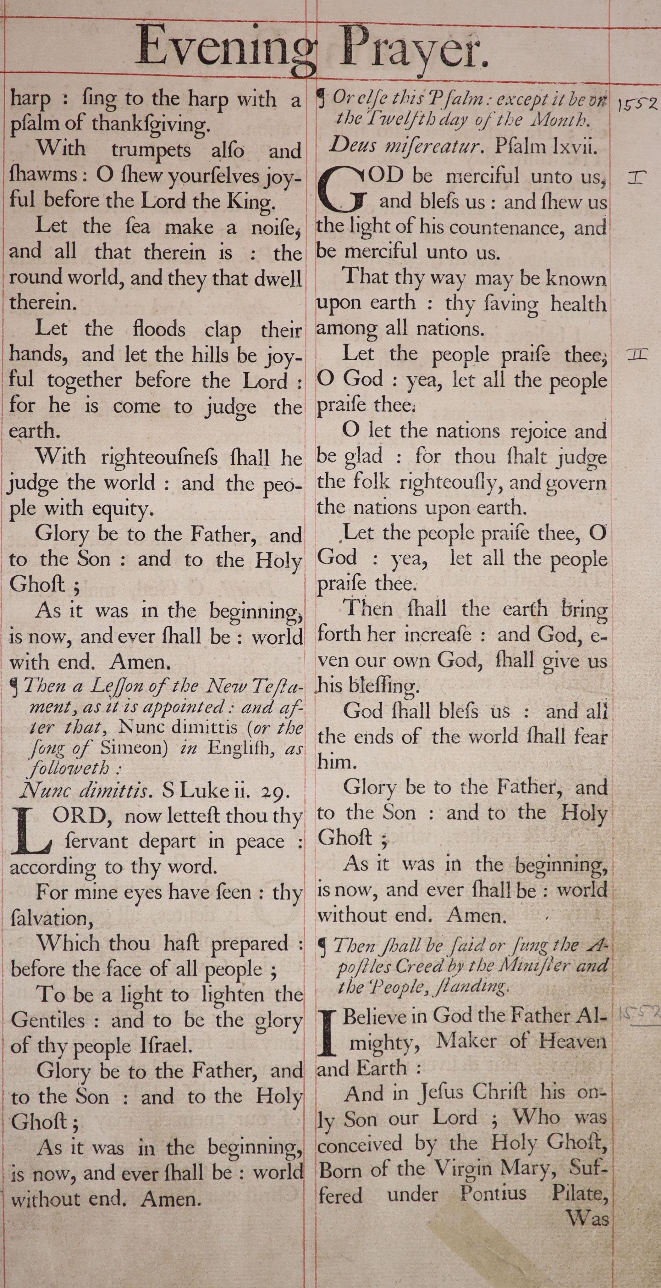 The Book of Common Prayer..... title printed in red and black, frontis, head and tailpiece decorations, decorated initial letters, red ruled throughout, (28, 344), 23, (4)pp.; contemp. black gilt ruled and decorated calf